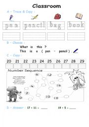 English Worksheet: classroom objects