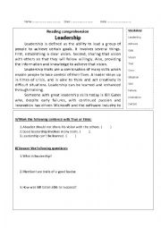 English Worksheet: Leadership reading