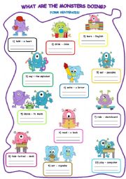 English Worksheet: What are the monsters doing? 