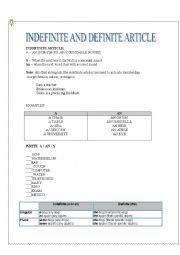 English Worksheet: indefinite and definite article