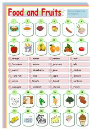 English Worksheet: Fruit and food