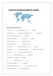 English Worksheet: articles in geographical names