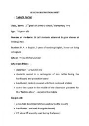 Lesson observation sheet  - clothes