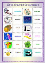 English Worksheet: New Years Eve  Memory Game