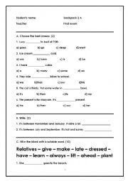English Worksheet: baclpack 2. final exam. part B