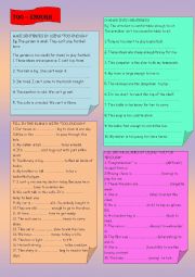 English Worksheet:  TOO - ENOUGH