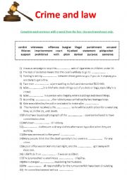 English Worksheet: Crime and law- vocabulary exercise + KEY