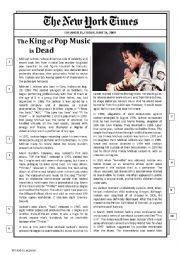 English Worksheet: Michael Jacksons obituary