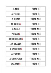 English Worksheet: There is/ are domino with classroom objects and furniture