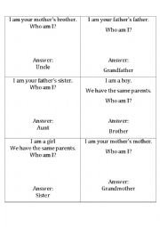 English Worksheet: Family Question Cards
