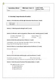 English Worksheet: mid-term test n1 (first form)