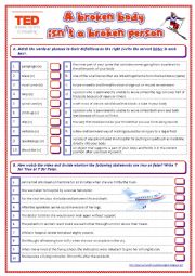 English Worksheet: Janine Shepherd_ A broken body isnt a broken person (TED Talk video)