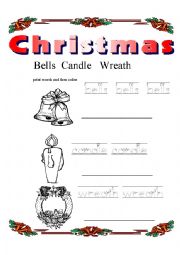 Learn to print and Christmas words and Color