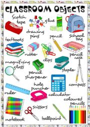 English Worksheet: Classroom objects - poster