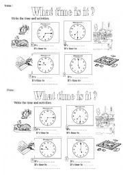 English Worksheet: What time is it ? Its time to...
