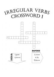 English Worksheet: Irregular Verbs Crossword 1