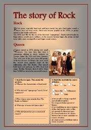 English Worksheet: Reading comprehension and listening about Rock and Queen.