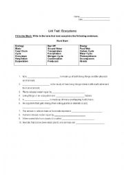 English Worksheet: Ecosystems Test