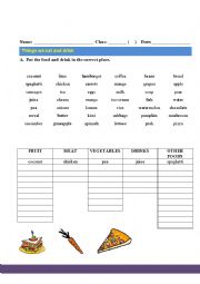 English Worksheet: Things We Eat and Drink