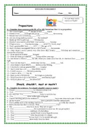 English Worksheet: Prepositions(in/on/at) + Modals (should/must) (With Key)