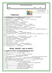 Prepositions(in/on/at) + Modals (should/must) (With Key)