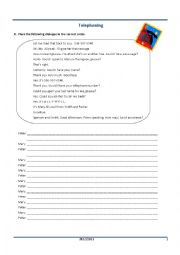 English Worksheet: Telephoning_writing activities