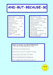 English Worksheet: AND,BUT,BECAUSE,SO