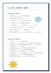 English Worksheet: a/an/some/any