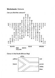 English Worksheet: South African Word Search and Colour the Flag 