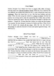 Biography of Coco Chanel - ESL worksheet by skylexus@mail.ru