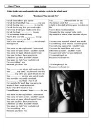 English Worksheet: Because you loved me