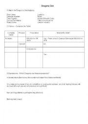 English Worksheet: Dragons Den S10E12 Worksheet