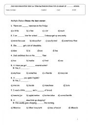 English Worksheet: exam for 6th grade