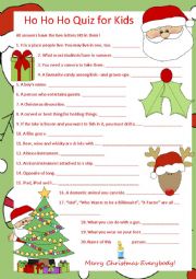 English Worksheet: Ho Ho Ho Quiz for Kids