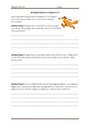 English Worksheet: Fantastic Mr. Fox Writing Prompts for Chapters 3-5