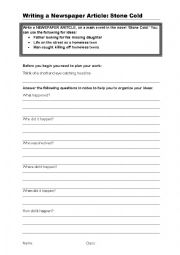 English Worksheet: Stone Cold News Paper Article