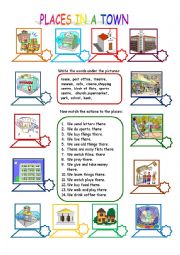 English Worksheet: places in a town