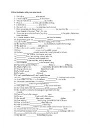 English Worksheet: fill in the blanks with your own words
