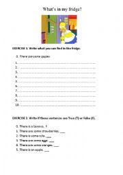 English Worksheet: Whats in my fridge?