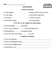 English Worksheet: And, so, because, but
