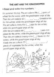 English Worksheet: THE ANT AND THE GRASSHOPPER