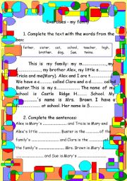 English Worksheet: My family-exercises