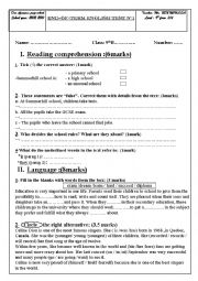 English Worksheet: 9th year end term test n1