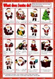 English Worksheet: WHAT DOES SANTA DO? + KEY