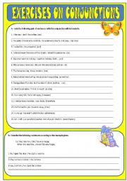 English Worksheet: Conjunctions - exercises