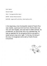 English Worksheet: Fable Legend of the Coqui  Recreational exercise by drawing 