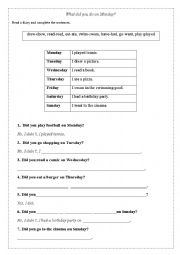 English Worksheet: past simple questions