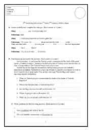 English Worksheet: Exam Paper for 9th Grades in Turkey
