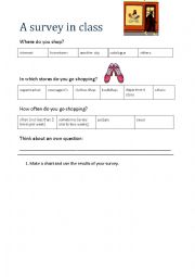 English Worksheet: Shopping: A survey in class