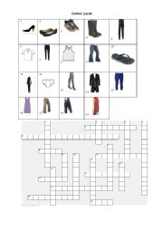 English Worksheet: clothes crossword puzzle